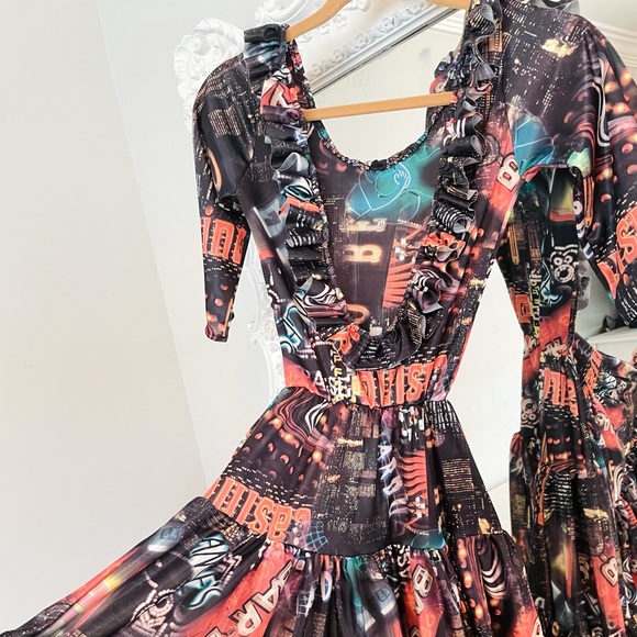 SALE New York Couture Limited Edition Vintage Printed Ruffle Maxi Dress - Picture 8 of 13